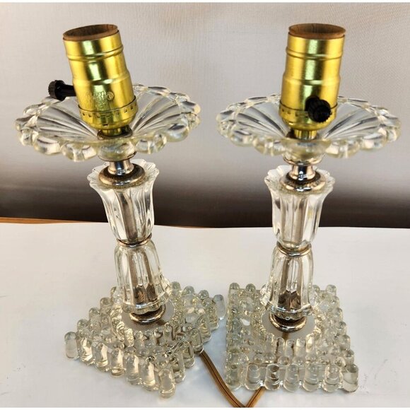 Two Glass Table Lamps with Brass Fixtures Decorative Lighting for Bedside or Liv - Picture 3 of 14